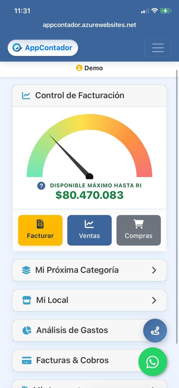 Dashboard AppContador - Límite a Responsable Inscripto