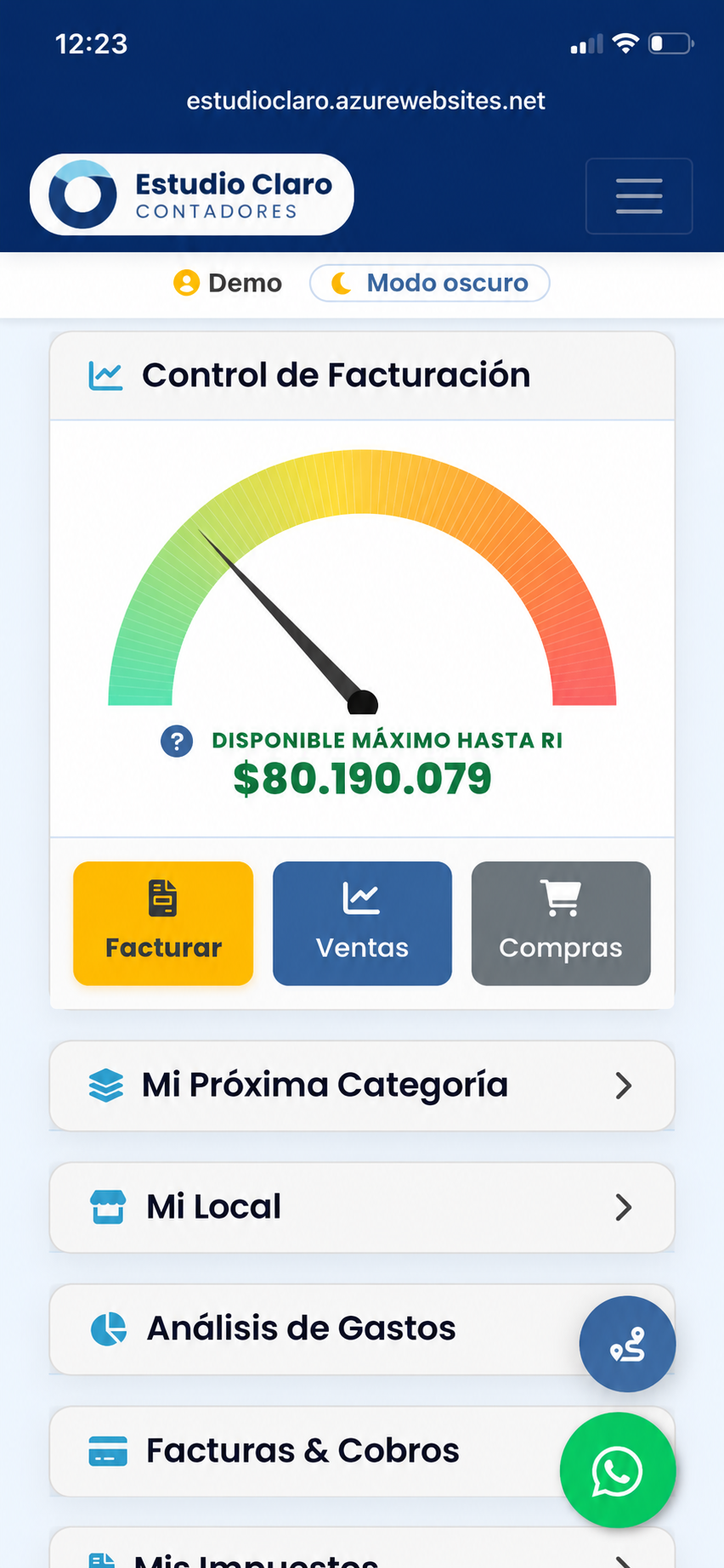 App de un cliente monotributista con la marca del estudio contable — AppContador
