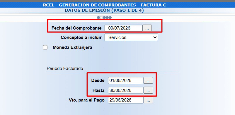 Factura de ARCA emitida el 09/07/2026 con período facturado del 01/06 al 30/06