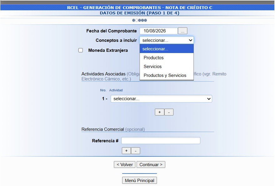 Asistente de 4 pasos de ARCA con datos por completar