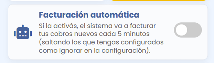 Interruptor de facturación automática dentro de la sección MercadoPago