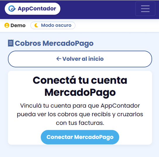 Botón para vincular la cuenta de Mercado Pago