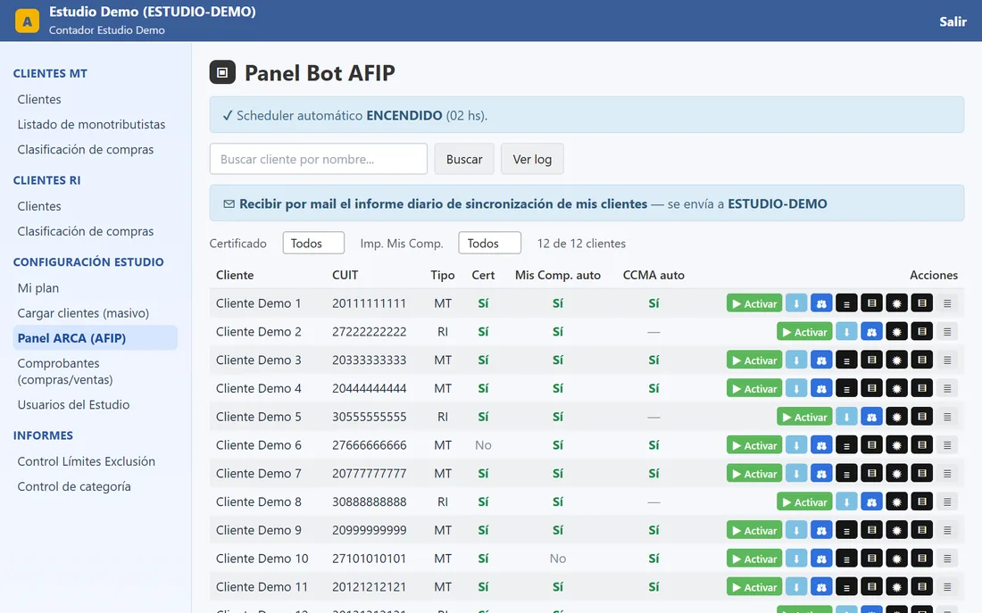 Panel del estudio contable en AppContador (demo con datos de ejemplo)
